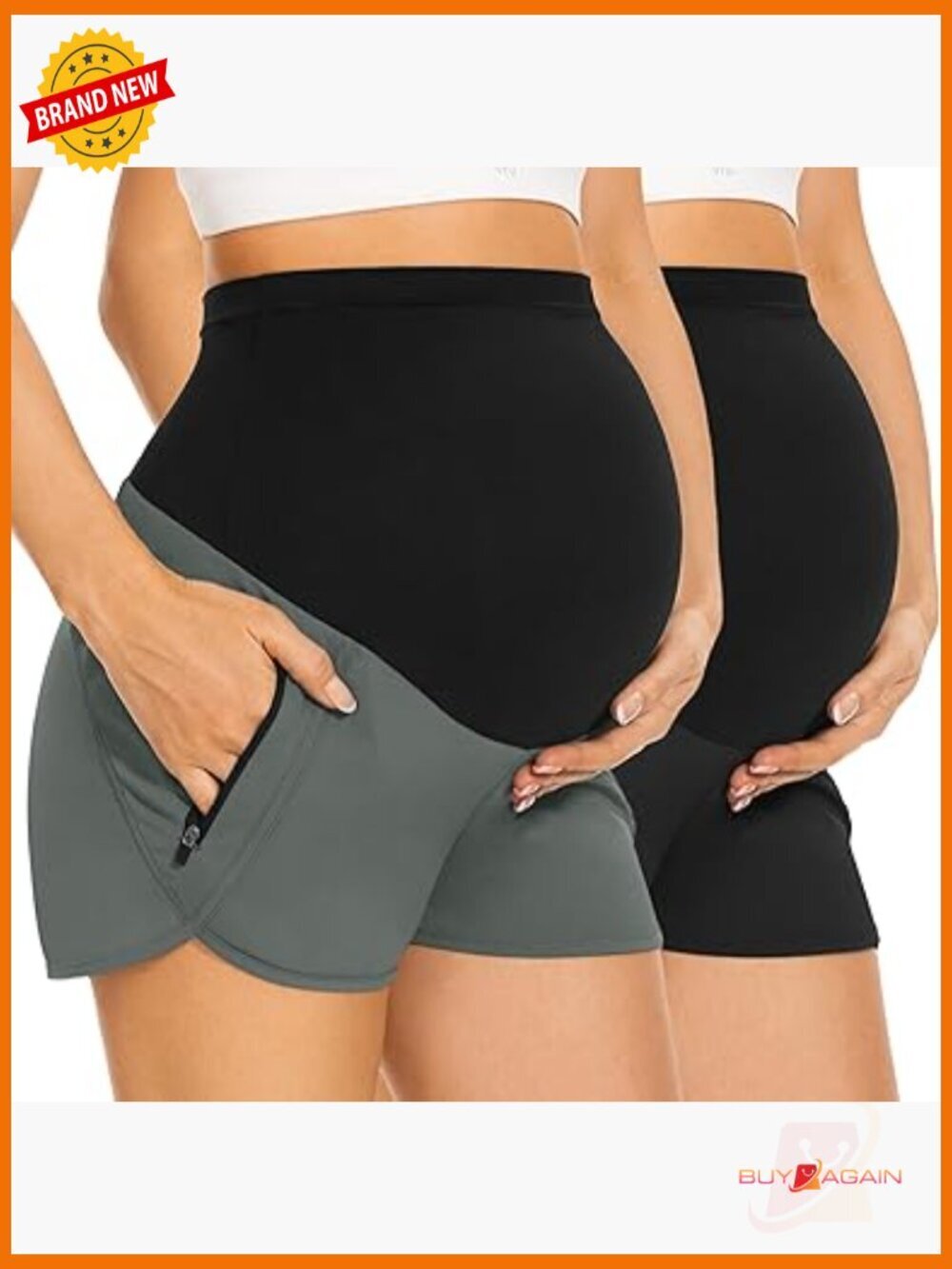 Maternity Shorts Over Belly Quick Dry Athletic Running Shorts with Zipper